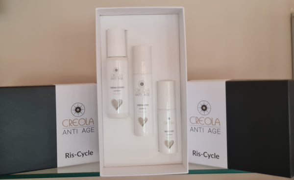 Kit “RisCycle” viso e corpo per tutti tipi di pelle e delicate con olio di riso: crema viso, siero viso e crema corpo emolliente.