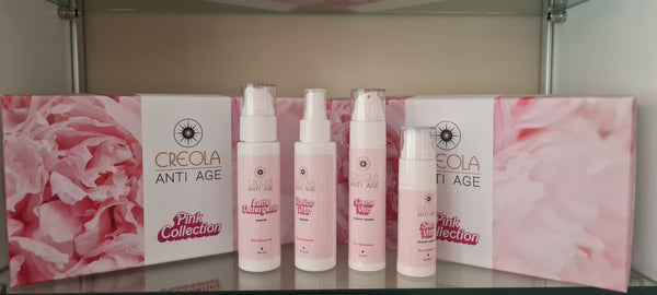 Kit “Pink Collection” viso alla rosa damascena e olio di camelia giapponese: latte detergente, tonico, siero, crema.